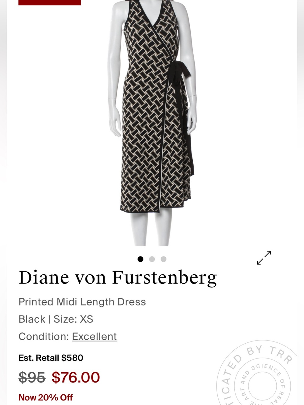 Diane Von Furstenberg Black and Cream Geometric Wrap Dress
